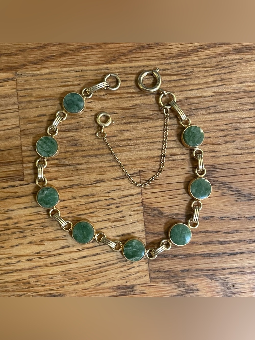 Vintage 12k Gold-Filled Jade/Nephrite Link Bracelet